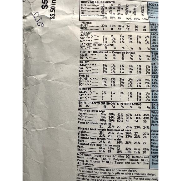 Vogue pattern 1456 suit blazer pencil skirt pants shorts bill blass size 12 - Picture 5 of 6